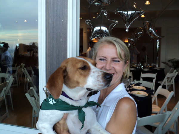 Rumor and her handler Gail at the ARF Beach Ball Party.
