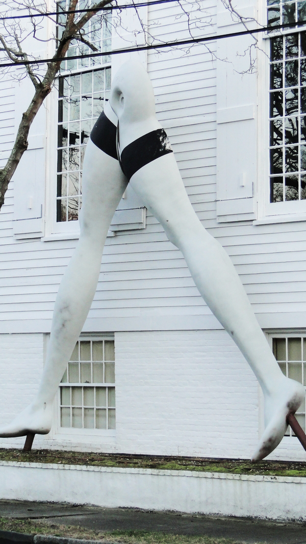 A pair of 16-foot-tall fiberglass legs in Sag Harbor continues to wade through zoning issues.