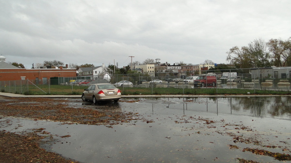 Long Island Avenue and Bridge Street in Sag Harbor were still heavily flooded from Hurricane Sandy on Tuesday afternoon. COLLEEN REYNOLDS