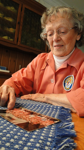 Peggy Schwenk on the back porch of her Bridgehampton home. COLLEEN REYNOLDS
