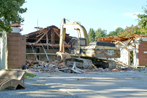 The Hampton Road firehouse being demolished Thursday morning.<br>Photo by Kim Covell