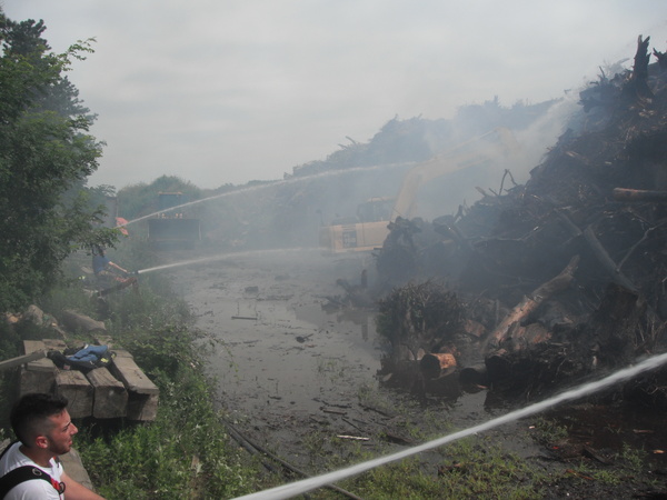 Numerous fire departments responded to a brush fire at Speonk Earth Recycling on Saturday morning.  COURTESY EASTPORT FIRE DEPARTMENT