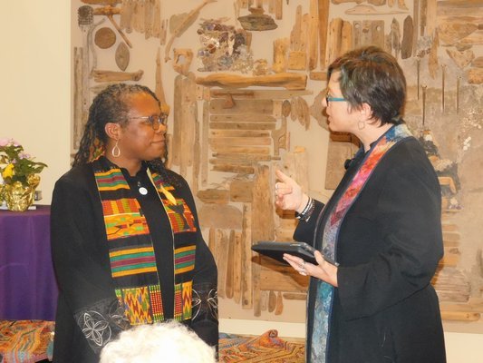 Reverend Kimberly Quinn Johnson became the Unitarian Universalist of the South Fork's permanent minister on Saturday. ELIZABETH VESPE