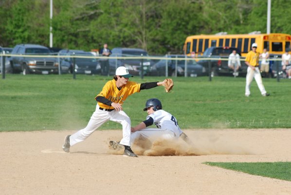 ESM senior Joe Mattero gets forced out at second base. DREW BUDD