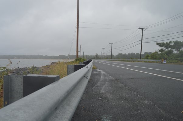 The contentious guiderails on Long Beach Road in Sag Harbor. ALISHA STEINDECKER
