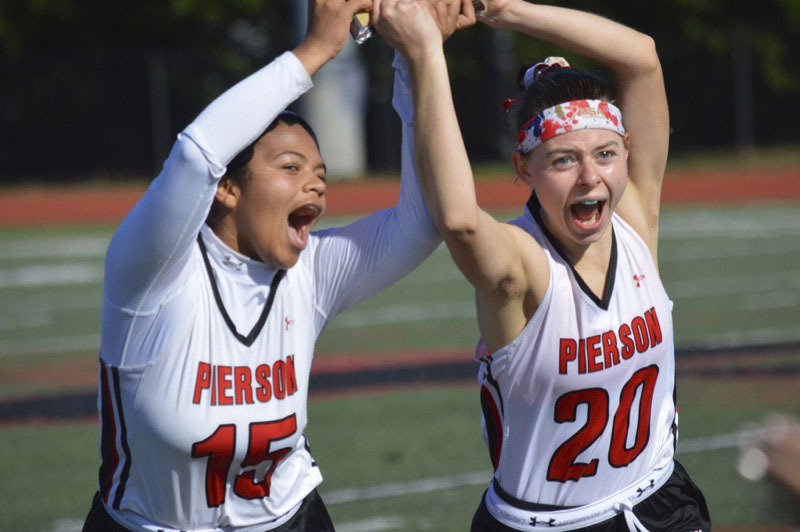 Make It Five In A Row 
November 7 -- Seniors Mahlia Hemby, left, and Joyce Arbia celebrate after their team’s 1-0 victory over Babylon in the Suffolk County Class C Championship game at Patchogue-Medford High School on Saturday.