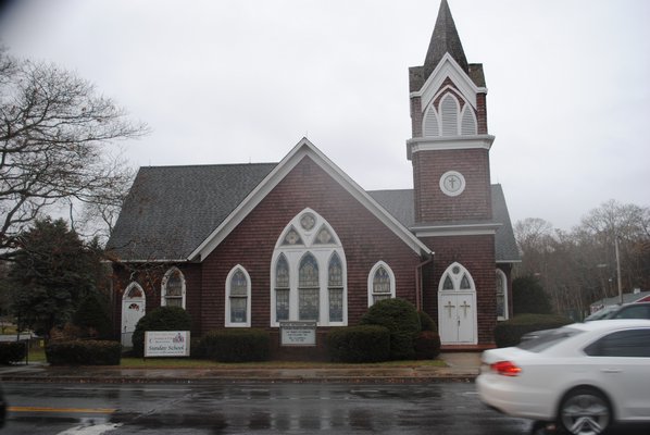 The officials from the Hampton Bays Methodist Church plan to fix the leaking steeple after Christmas. AMANDA BERNOCCO