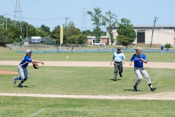 Southampton's Michael Cusenza (St. Louis University) sends a line drive to center field. DREW BUDD