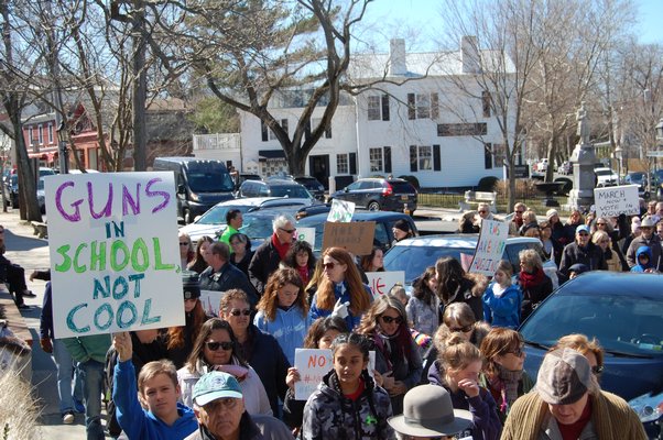 East End residents participate in the March For Our Lives event in Sag Harbor. JON WINKLER