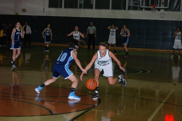 Westhampton Beach freshman Isabelle Smith steals the ball from a Rocky Point player. DREW BUDD