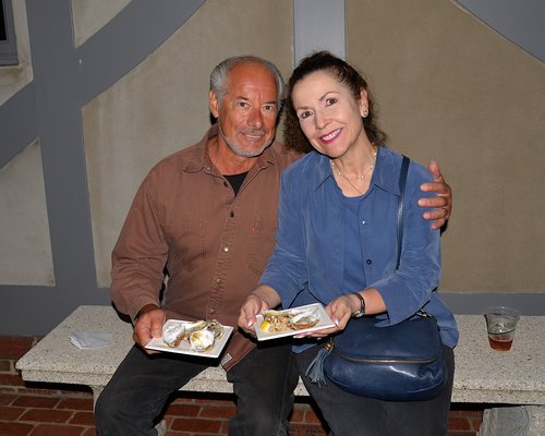 The next in the East Hampton Library's Tom Twomey Series, this one about oysters, took place on Saturday evening. Following the lecture, attendees were invited to an oyster and beer sampling. Bob and Diane Immacolato. KYRIL BROMLEY