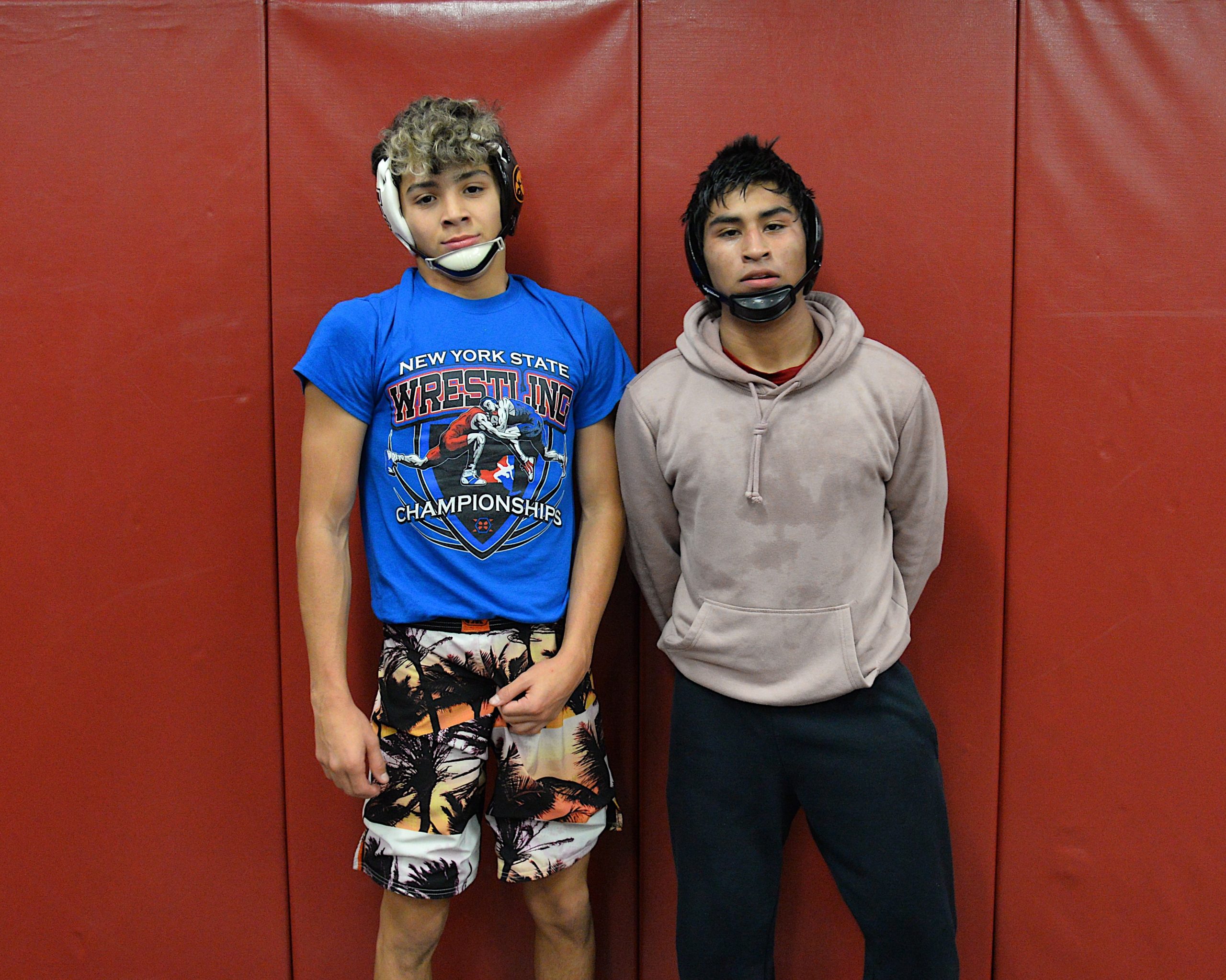 Returning sophomores Santi Maya, left, and Caleb Peralta will lead the Bonac wrestling team once again this season.