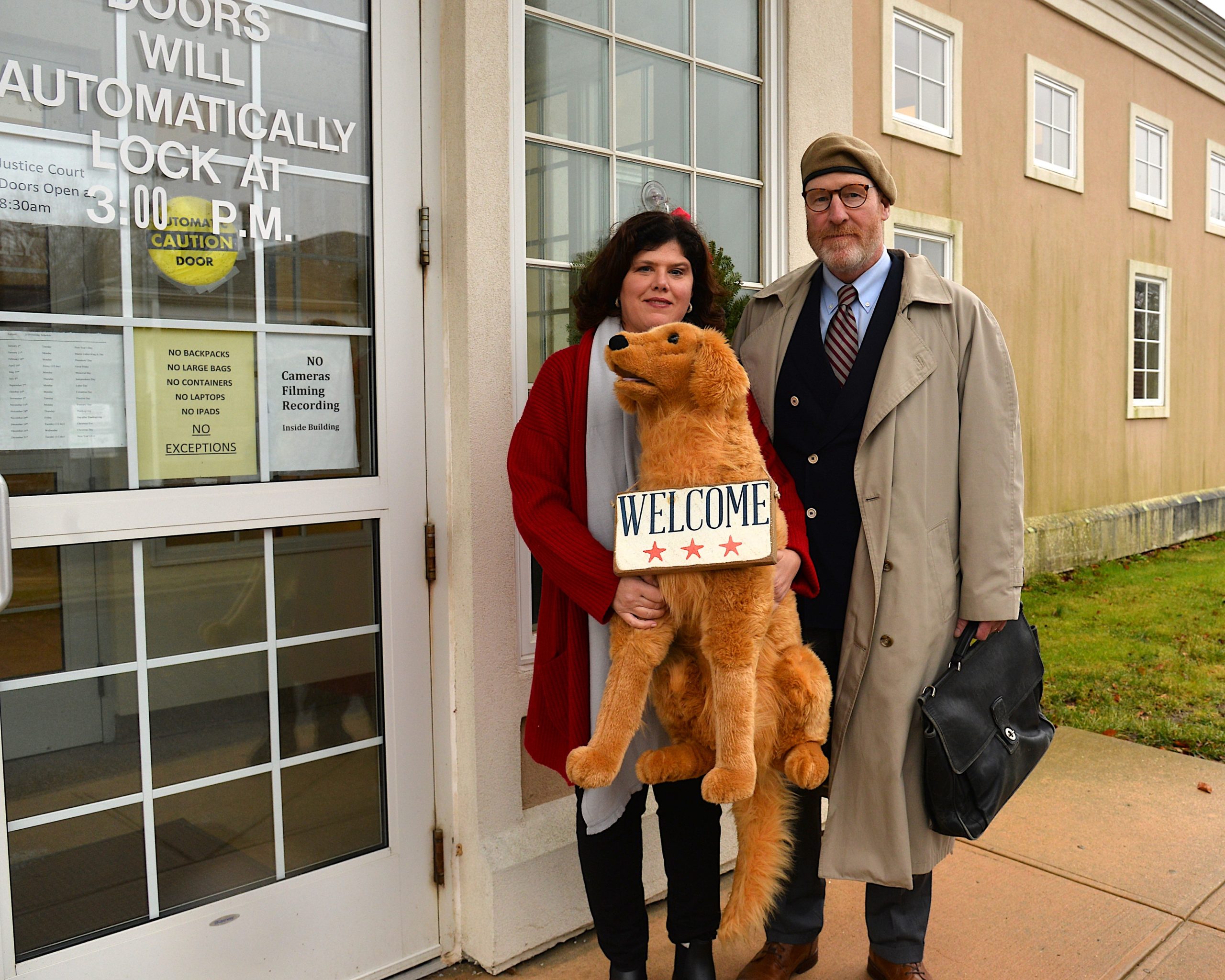 Colleen Moeller and her attorney, Dan Rodgers, at East Hampton Town Justice Court on Monday.   KYRIL BROMLEY