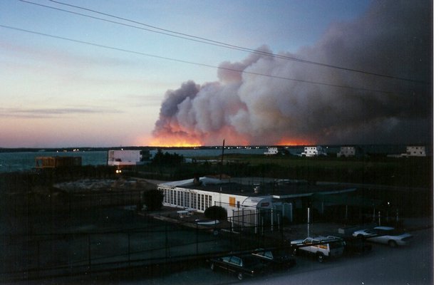 The 1995 Sunrise Wildfires as seen from Dune Road. COURTESY FRED BAUER