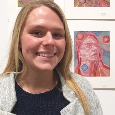 East Hampton High School Student Olivia Brabant was acknowledged for her mosaic like self-portrait. COURTESY HEATHER EVANS