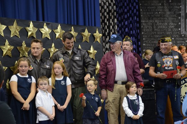 The large number of Navy veterans were in attendance at the Raynor Country Day School's 2015 Veterans' Day Assembly in Speonk on Thursday