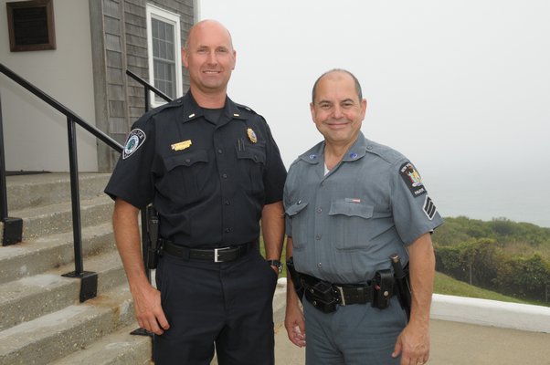 East Hampton Town Police Department Lt. Pete Powers and NYS Park Police Sgt. Manny Vilar.