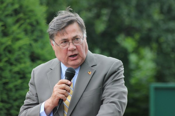 Brookhaven Town Supervisor Ed Romaine speaks at the 