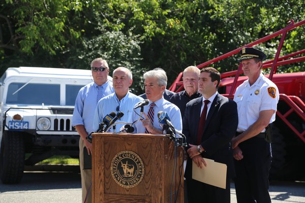 Suffolk County Executive Steve Bellone at a press conference Friday where he announced the county's preparations for the the storm. COURTESY SUFFOLK COUNTY EXECUTIVE'S OFFICE