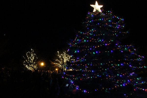 Hundreds gather in the East Quogue Village Green park Saturday evening just after dusk for the annual Christmas tree lighting. KYLE CAMPBELL