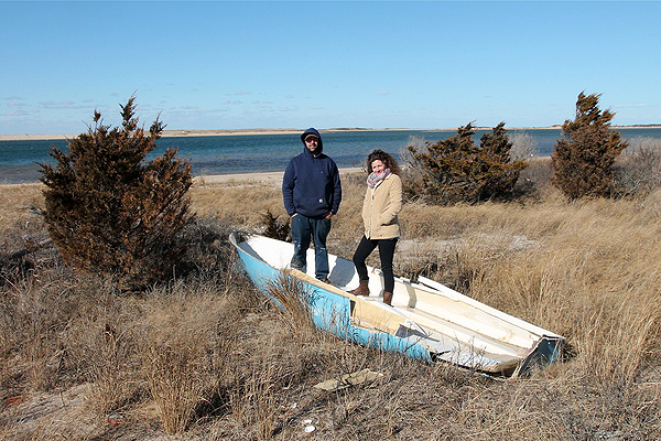 East Hampton Town Trustees Nat Miller and Deborah Klughers with detritus at Lazy Point that needs to be cleaned up. KYRIL BROMLEY