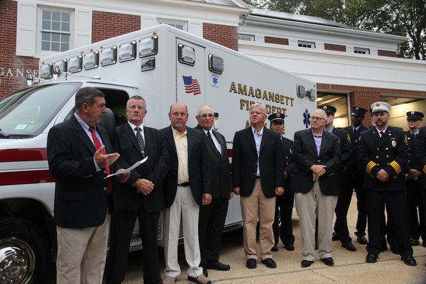 The Amagansett Fire Department held a ceremony on Wednesday dedicating its newest ambulance. KYRIL BROMLEY
