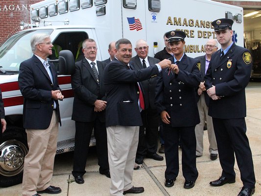 The Amagansett Fire Department held a ceremony on Wednesday to dedicate its newest ambulance. Daniel R. Shields II