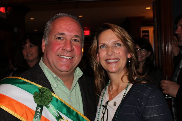 Westhampton Beach St. Patrick's Day Parade Grand Marshal Anthony Bonner and his wife Sandra during the parade fundraiser on Friday night at Oakland's Restaurant in Hampton Bays. KYLE CAMPBELL