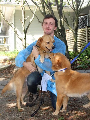 ARF staff members with two of the dogs rescued from a shelter in South Carolina.    KYRIL BROMLEY