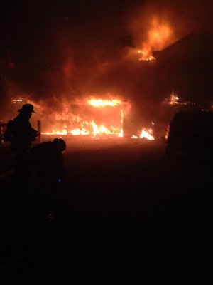 Several fire departments battled a massive blaze in Water Mill early Thursday morning that destroyed a house. COURTESY SOUTHAMPTON FIRE DEPARTMENT