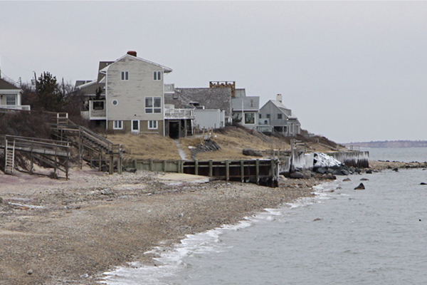 Many residents have bulkheads to protect their houses from wave damage.