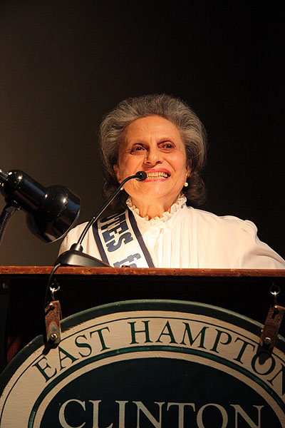 Arlene Hinkemeyer spoke about the women's suffrage movement at the Clinton Academy in East Hampton last Friday. ROHMA ABBAS