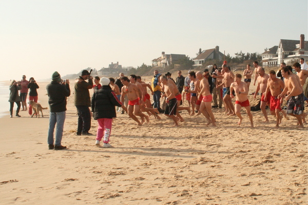 The lifeguard contingent lines up at Main Beach in East Hampton. KYRIL BROMLEY