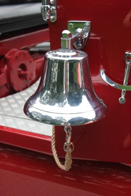 The chrome bell mounted on the Eastport Fire Department's restored 1931 Day Elder pumper. BY CAROL MORAN