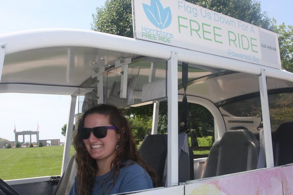 Rachel Strax is one of the drivers for the Hampton Free Ride shuttle service in Southampton Village. DEVIN YADAV