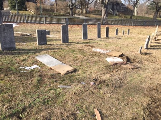 The suspect knocked over approximately 12 headstones