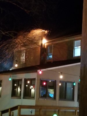 A fire broke out in the chimney at World Pie in Bridgehampton Saturday night. COURTESY CHRISTINE HOYT