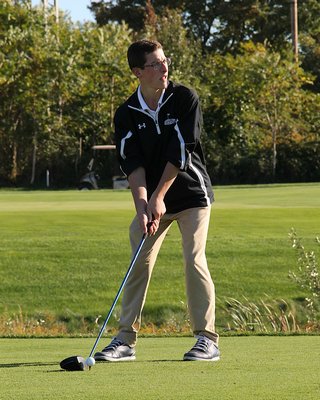 Zachary Blackford tees off at the first tee at The Woods on Thursday