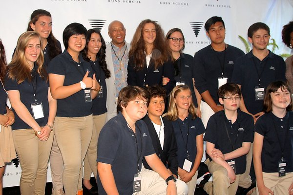 Russell Simmons with students from the Ross School.