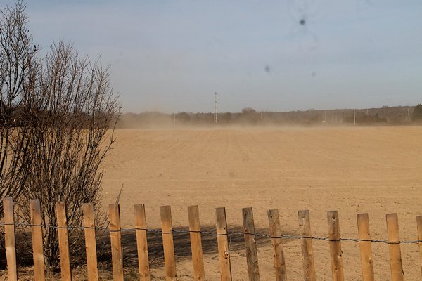 The airborne top-soil dust at the farm in Amagansett.  KYRIL BROMLEY