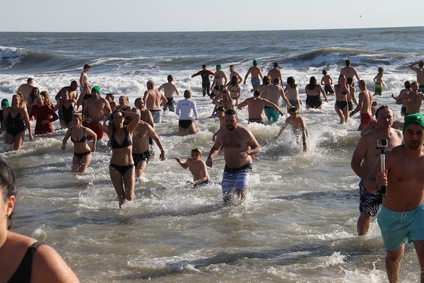 Hundreds took the plunge at Main Beach in East Hampton on New Year's Day.