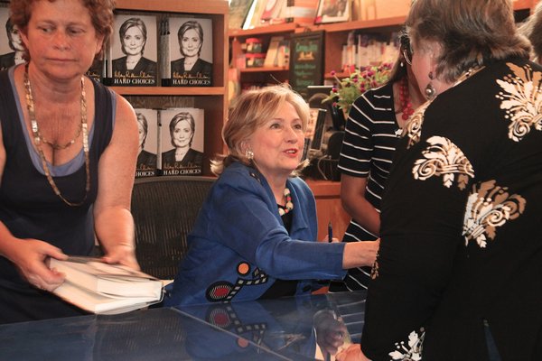 Hillary Clinton greets visitors at BookHampton in East Hampton on Saturday afternoon.