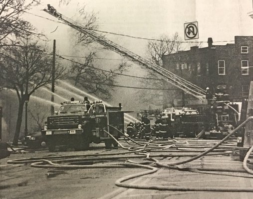 Fire ripped through Emporium Hardware in Sag Harbor on Easter Sunday of 1994.  PRESS FILE