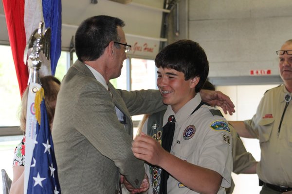  and Thomas Montagna outside the Westhampton Beach Fire House on Sunday afternoon before their Eagle Scout Court of Honor. Courtesy of John Neely