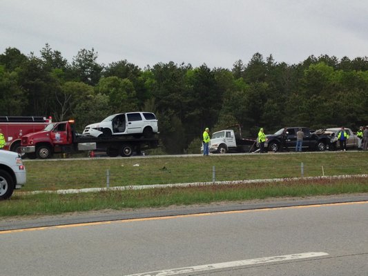 Eastbound traffic was stalled on Thursday morning due to an accident on Sunrise Highway just before exit 65 near Hampton Bays. DANA SHAW