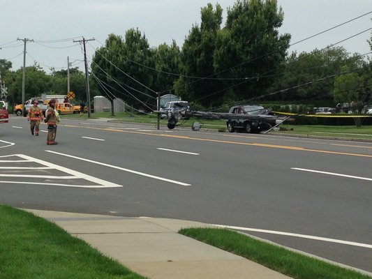 A car struck a pole on County Road 39 in Southampton Thursday afternoon.