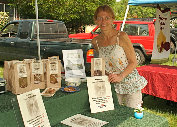 Karen Bellemare of Sunset Beach Farm at the farmers market at the American Legion Post in Amagansett on Wednesday