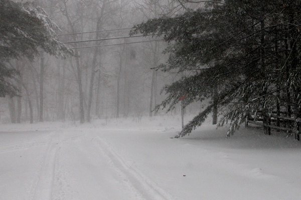 The snow was coming down heavily in Montauk at 11:30 a.m. Thursday.