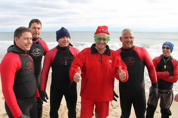 Mayor Rickenbach with Ocean Rescue members.