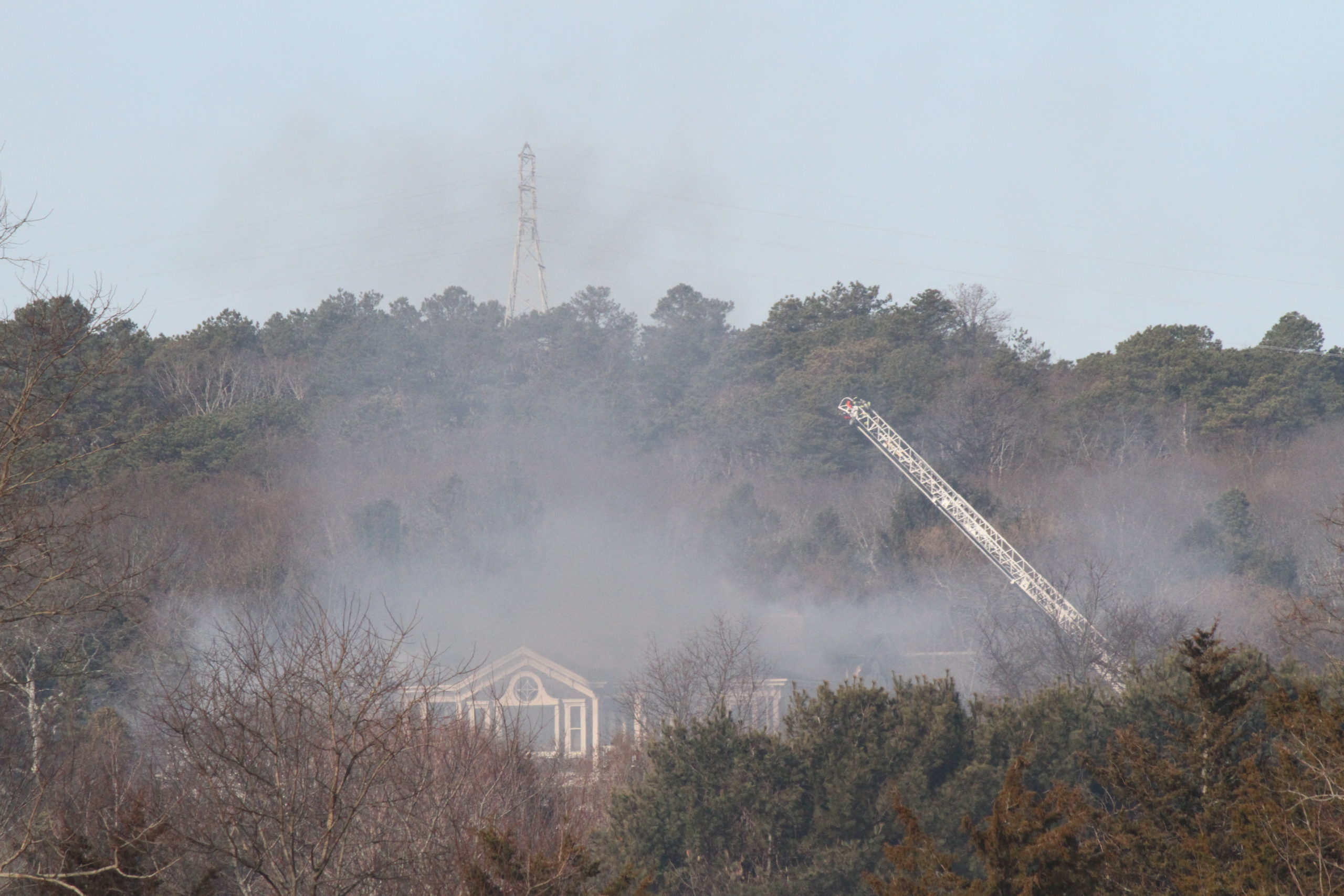 Fire destroyed a Water Mill mansion on Saturday morning. The house was on Little Noyac Path, which does not have fire hydrants, forcing fire crews from throughout the South Fork to rely on tanker trucks to supply the water needed to fight the flames. 